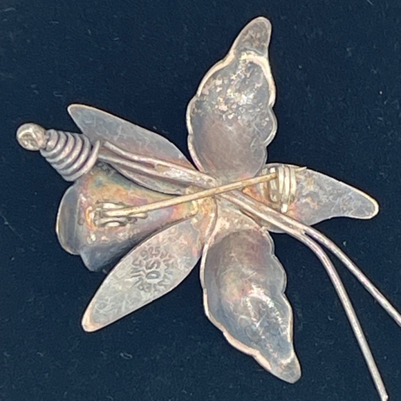Vintage Sterling Silver Flower Brooch Pin 925 Lily Orchid Mexico Signed DS Taxco - Picture 4 of 9